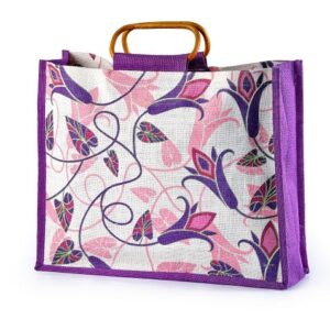 Jute Grocery bag with cane handle both side print 4