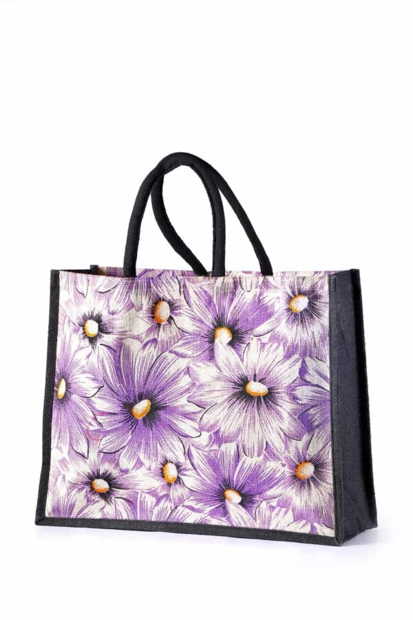 Jute Shopping Bag Purple Flower Printed